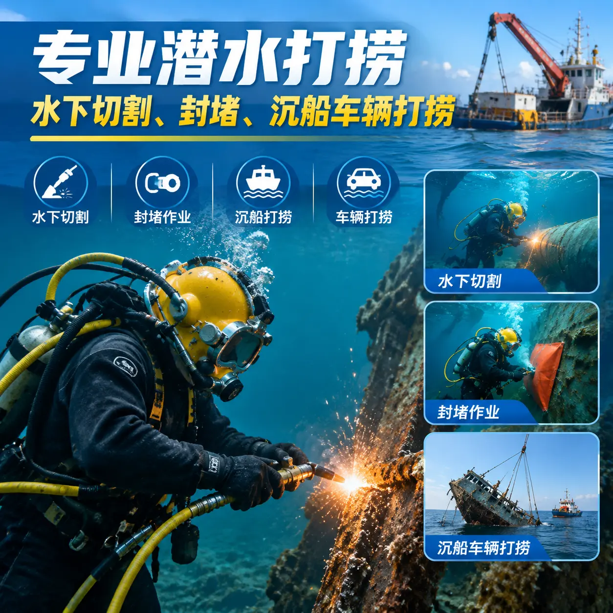 专业潜水打捞｜水下切割、封堵、沉船车辆打捞伊春